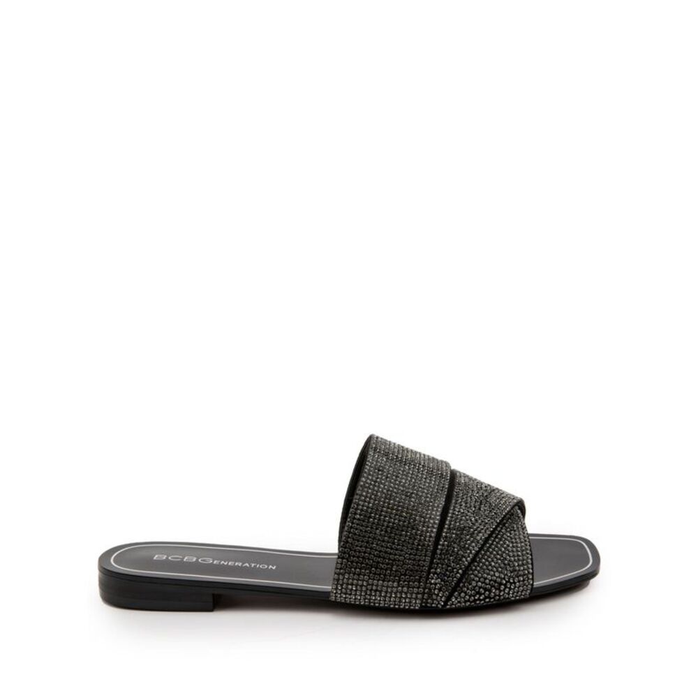BCBGENERATION Womens Black Kandace Square Toe Slip On Slide Sandals 6.5 M